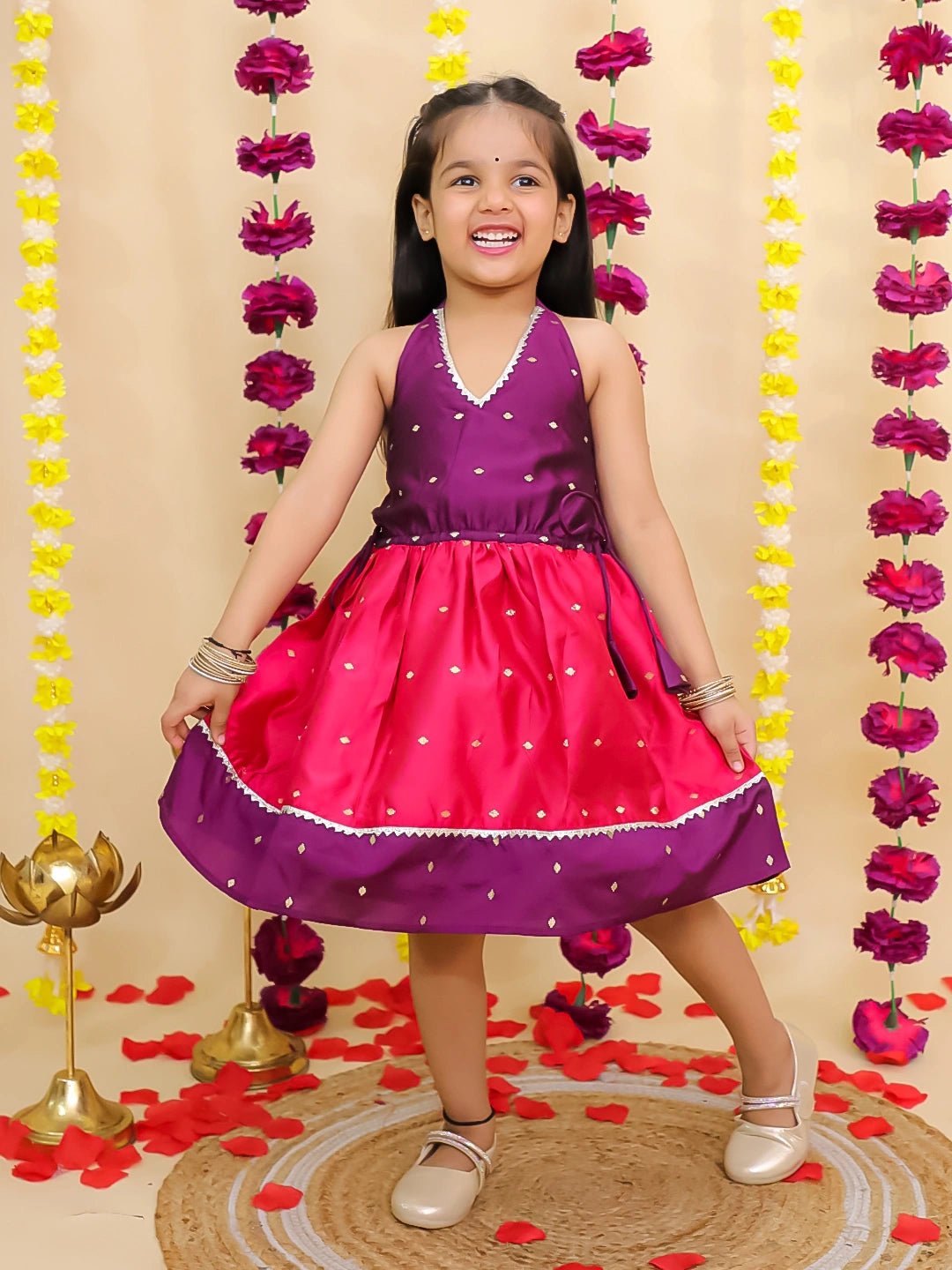 Fast Wear Ethnic Halter Neck Sleeveless Dress For Girls
