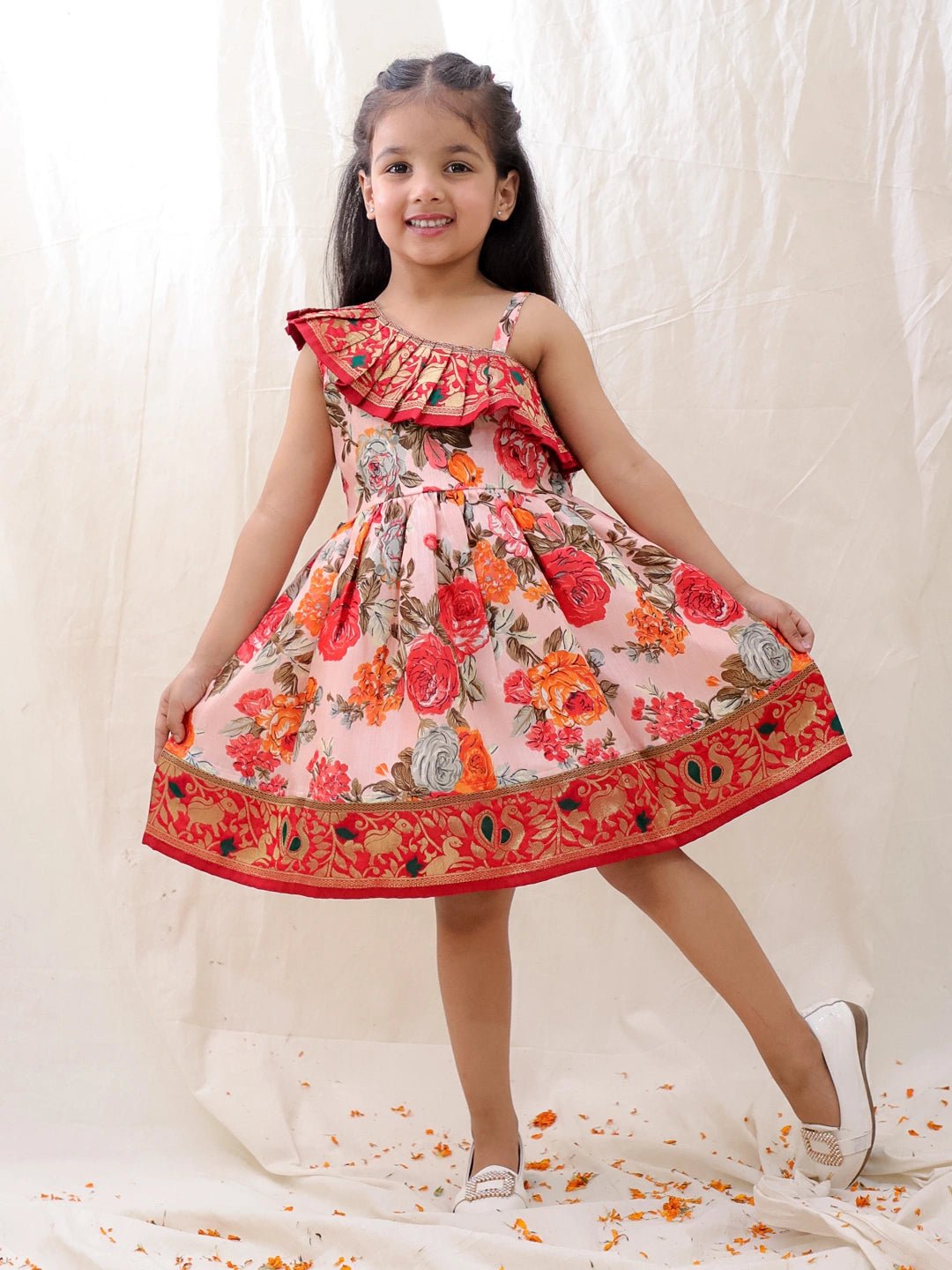 Fast Wear Printed One shoulder Ethnic Party Dress For Girls