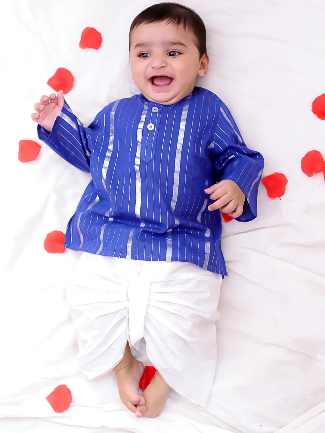 Fast Wear Pure Cotton Lurex Kurti With Dhoti Set For Infant Boys