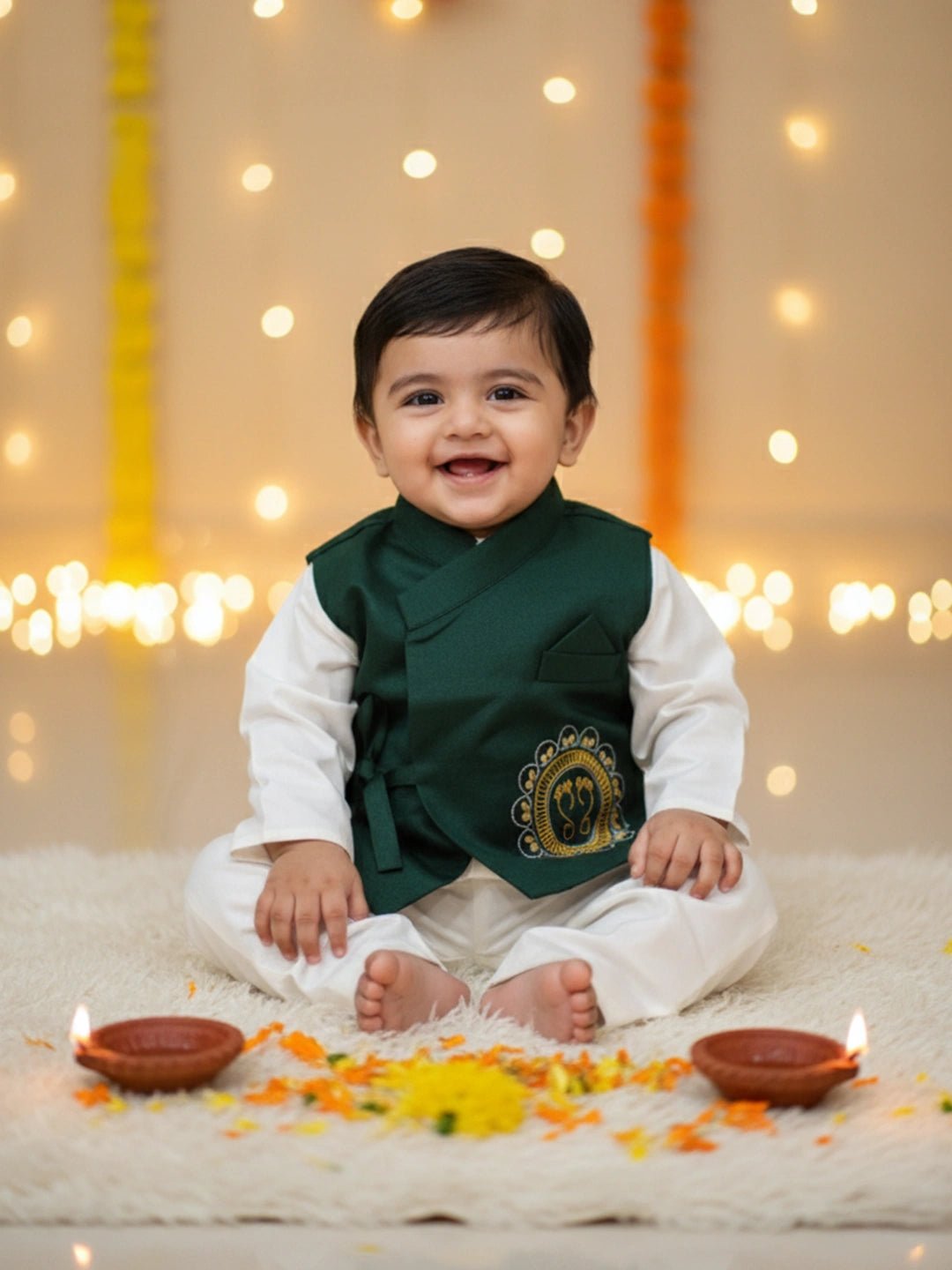 Fast Wear Pure Cotton Embroidered  Kurta Pajama With Jacket Set For Boys