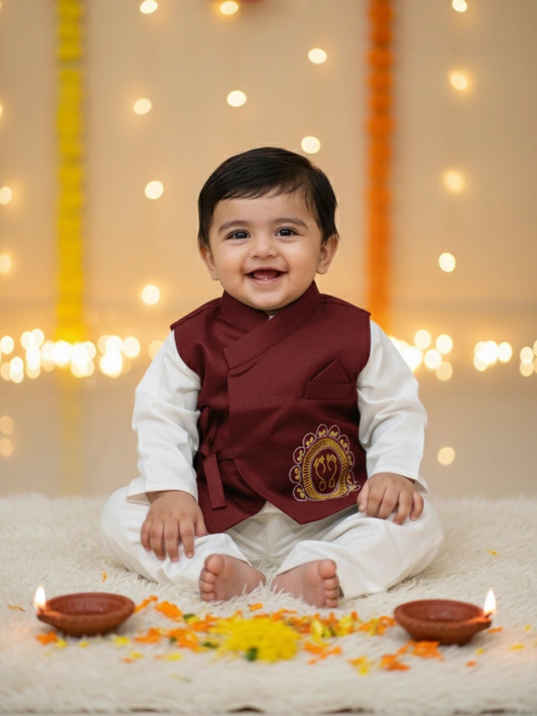 Fast Wear Pure Cotton Embroidered Kurta Pajama With Jacket Set For Boys