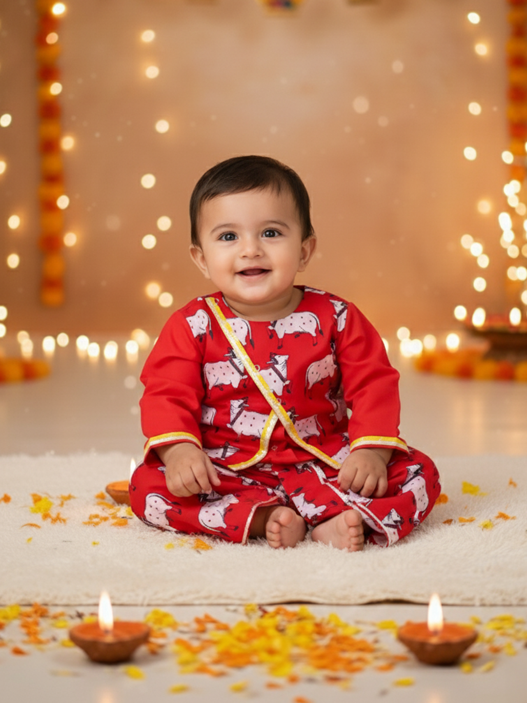 Fast Wear Pure Cotton Printed Dhoti Kurta With Jacket Set For Boys