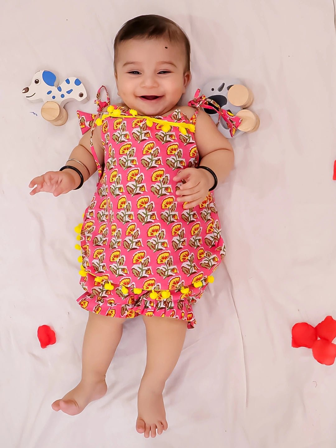 Fast Wear Infants Pure Cotton Printed Sleeves Jhabla Set for Girls | Soft & Comfortable Baby Wear