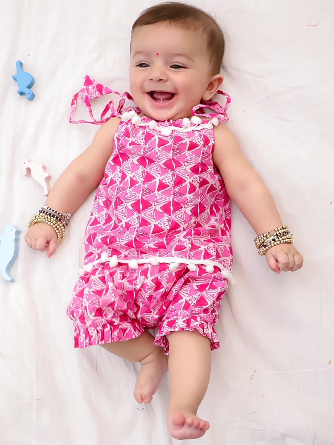 Fast Wear Infants Pure Cotton Printed Sleeves Jhabla Set for Girls | Soft & Comfortable Baby Wear