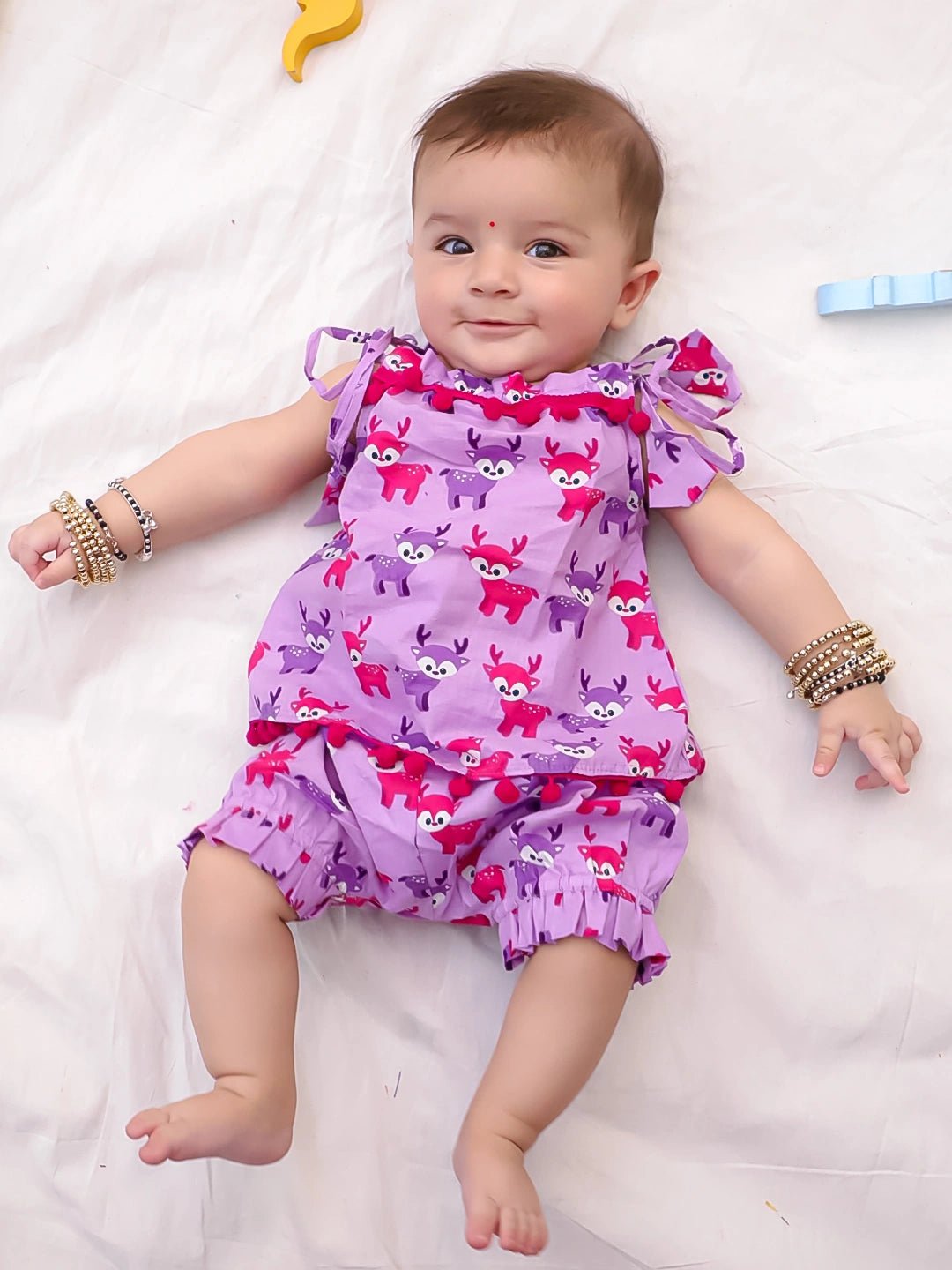 Fast Wear Infants Pure Cotton Printed Sleeves Jhabla Set for Girls | Soft & Comfortable Baby Wear