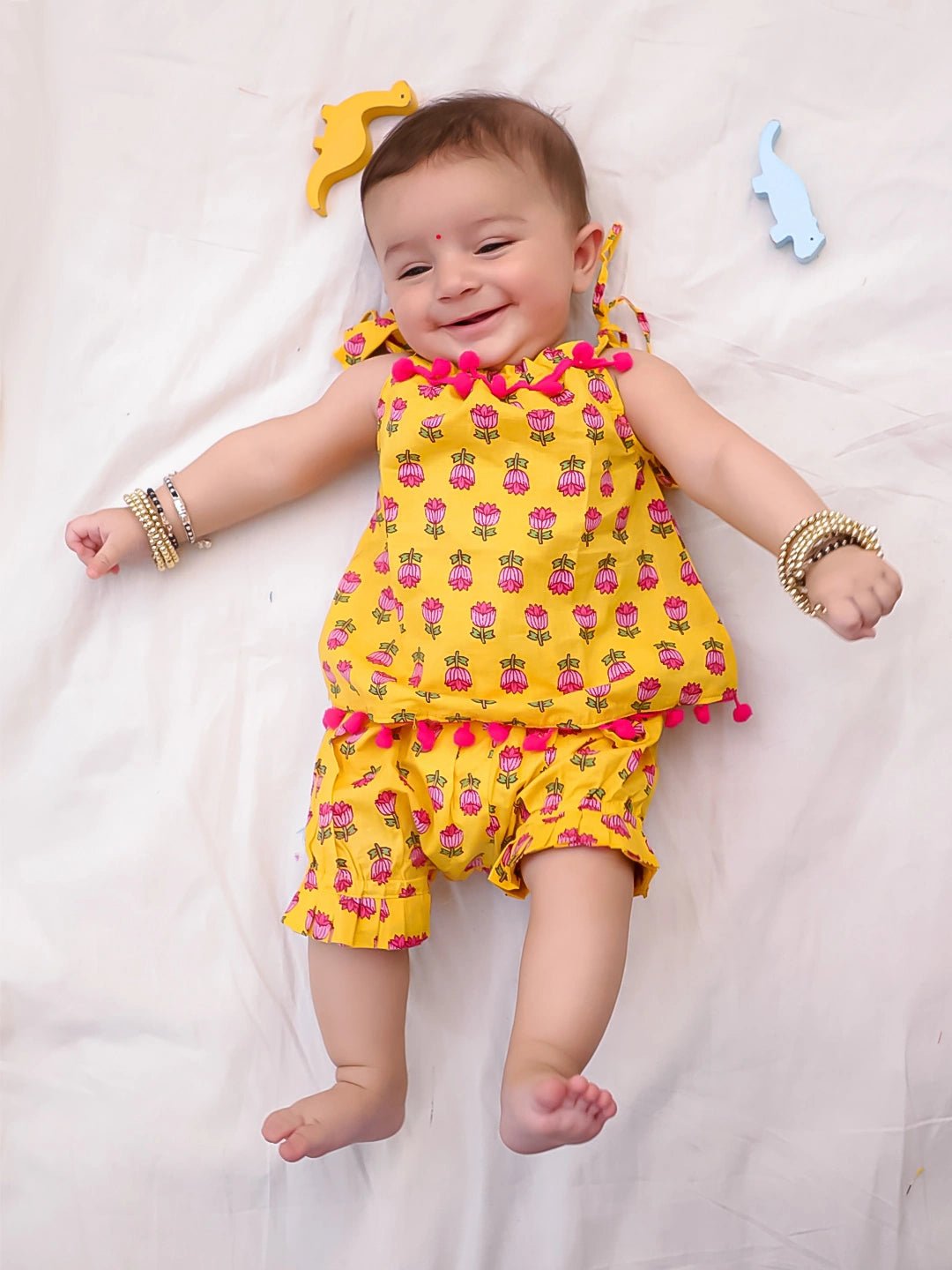 Fast Wear Infants Pure Cotton Printed Sleeves Jhabla Set for Girls | Soft & Comfortable Baby Wear
