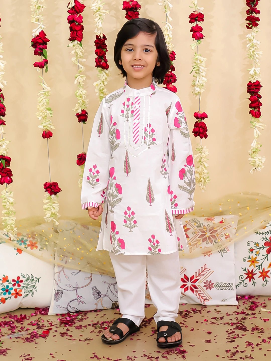 Fast Wear Pure Cotton Full Sleeves Kurta Pajama for Boys | Comfortable Ethnic Wear ? Pink