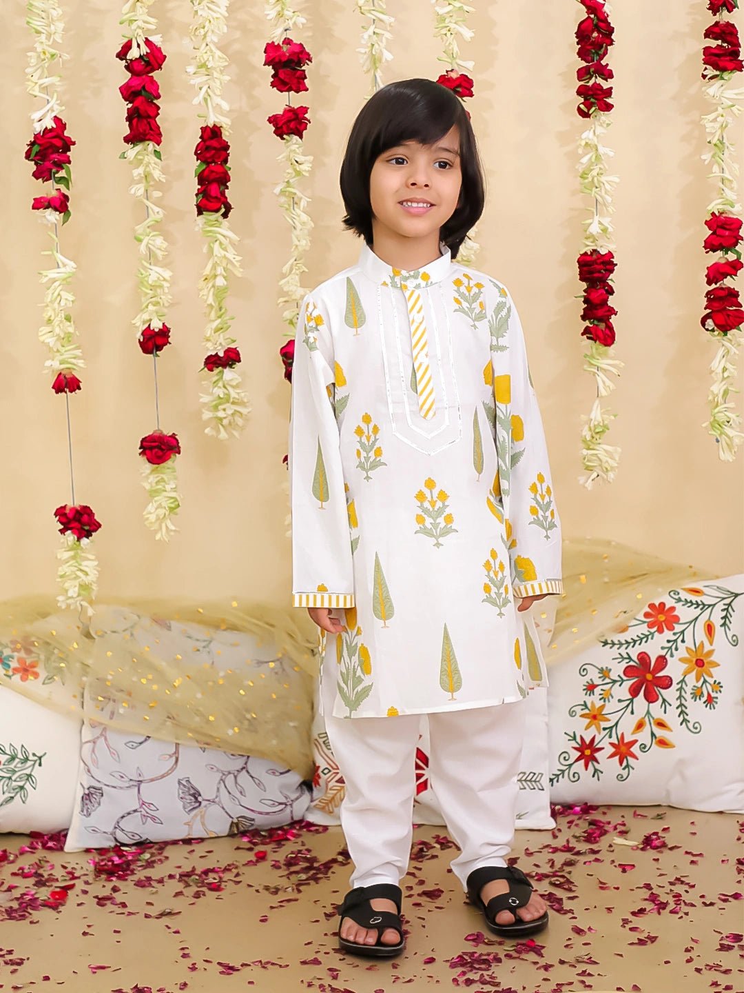 Fast Wear Pure Cotton Full Sleeves Kurta Pajama for Boys | Comfortable Ethnic Wear ?Yellow