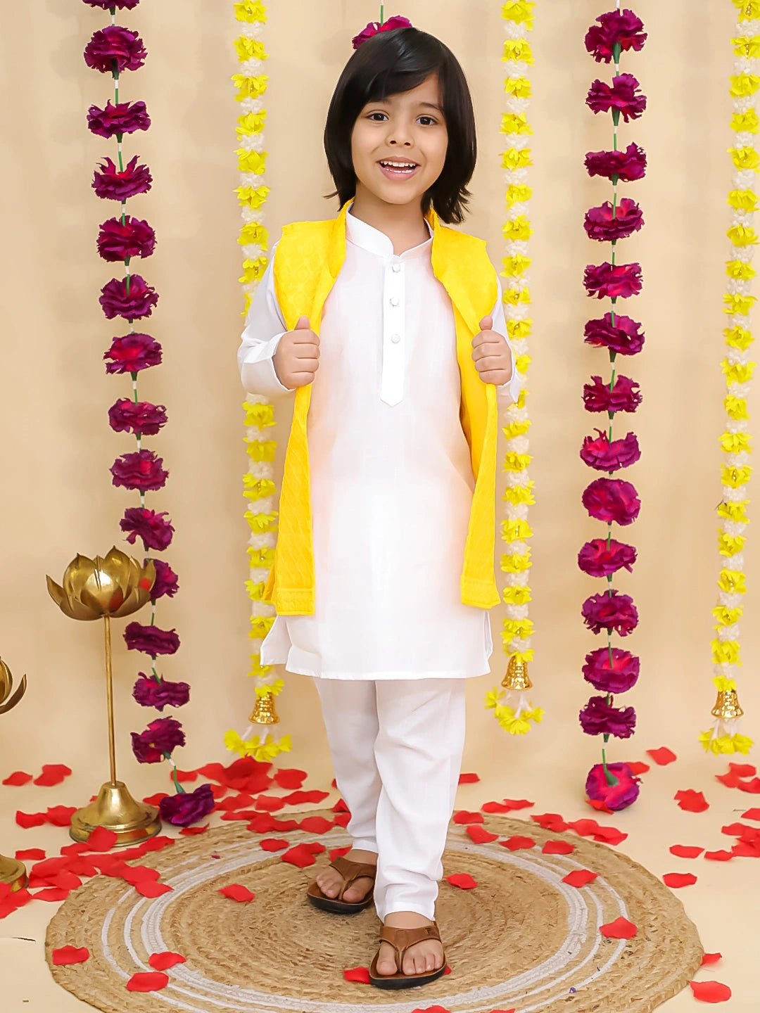 Fast Wear Chikakari Attach Jacket With Kurta Pajama Set For Boys