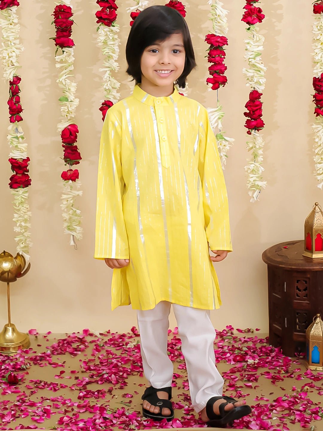 Fast Wear Pure Cotton Lehriya Kurta Pajama Set for Boys | Traditional Festive Wear