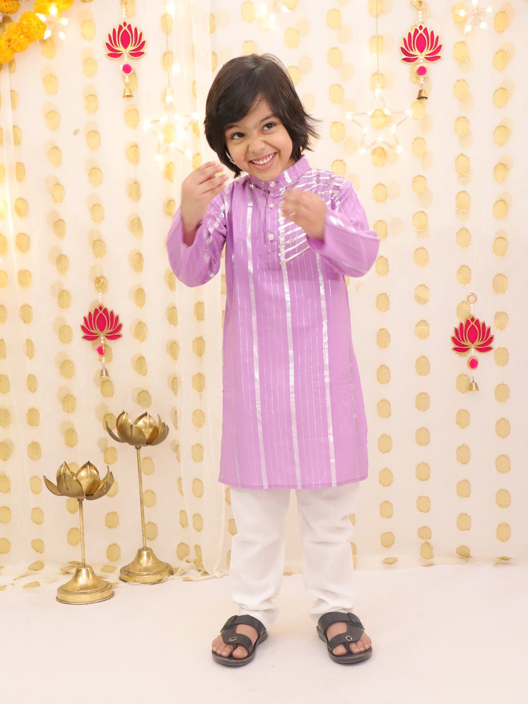 Fast Wear Pure Cotton Lurex Kurta Pajama Set For Boys