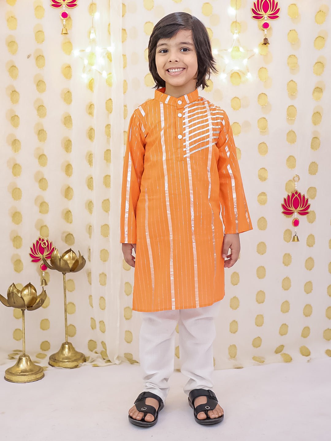 Fast Wear Pure Cotton Lurex Kurta Pajama Set For Boys