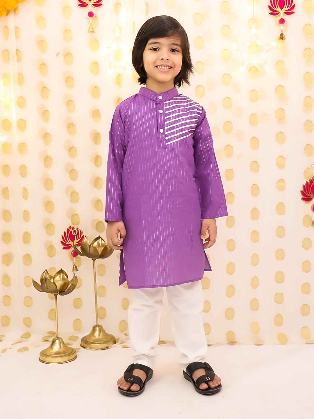 Fast Wear Pure Cotton Lurex Kurta Pajama Set For Boys