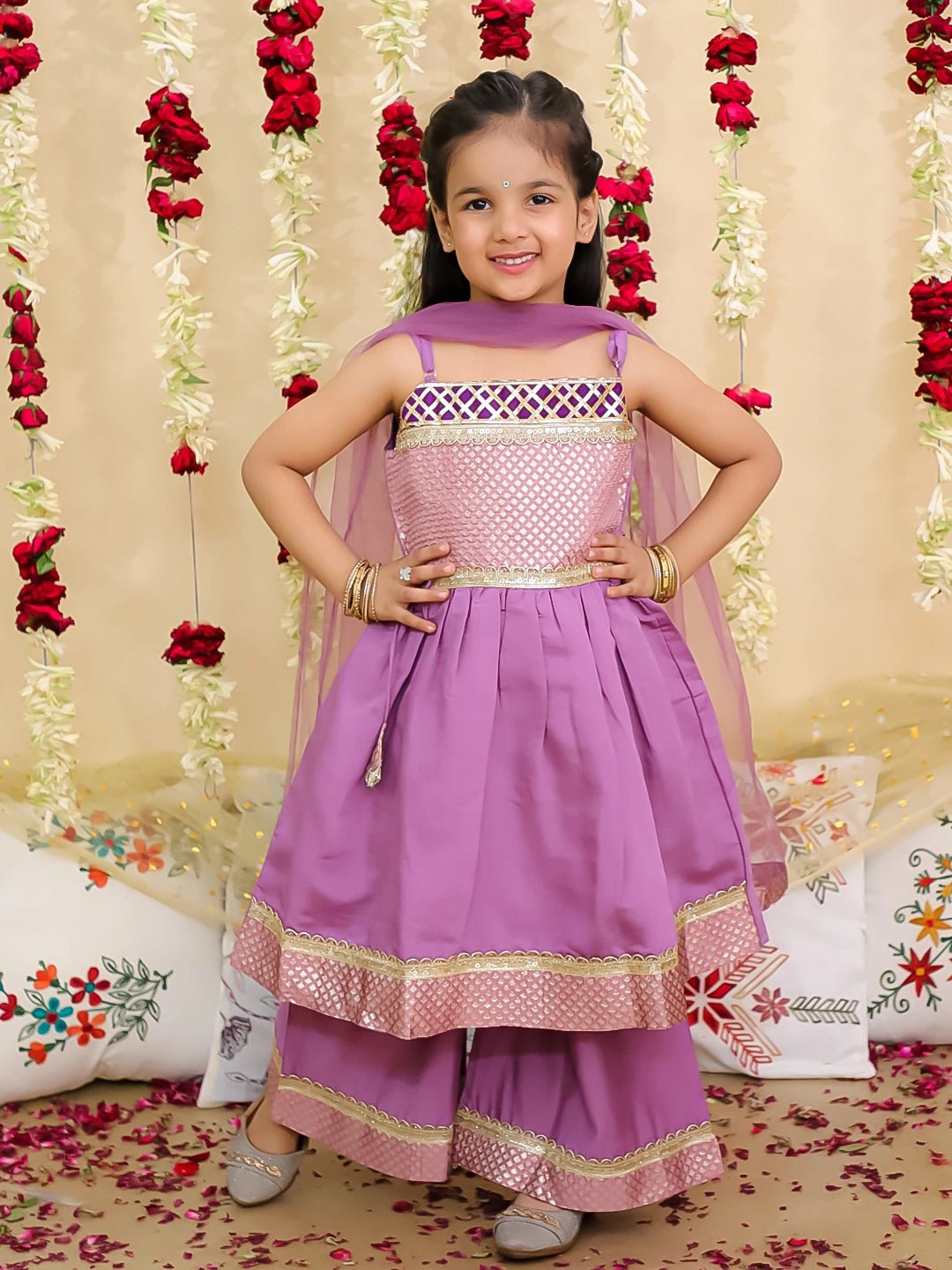 Fast Wear Ethnic Sleeveless Anarkali Suit With Dupatta Set For Girls