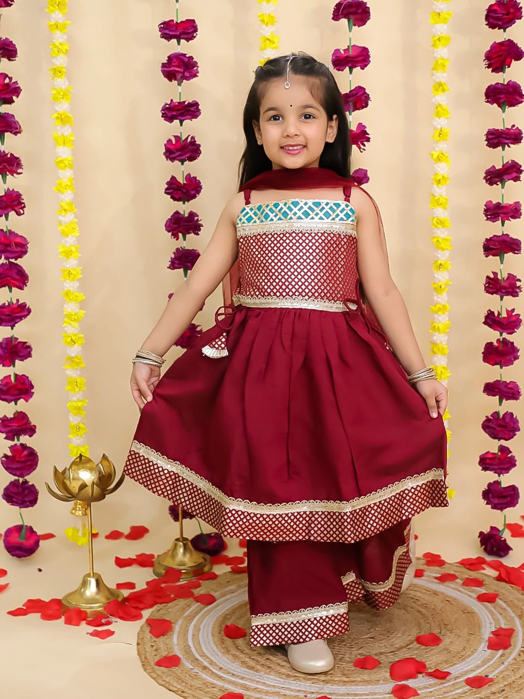 Fast Wear Ethnic Sleeveless Anarkali Suit With Dupatta Set For Girls