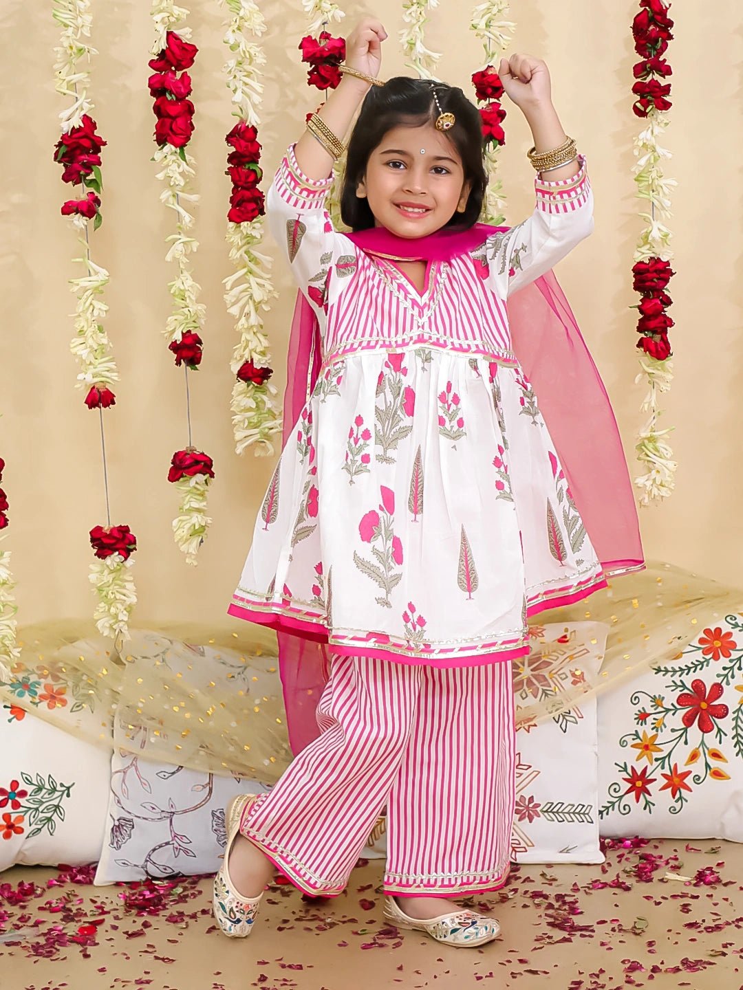 Fast Wear Pure Cotton Printed Suit Set for Girls | Kids Ethnic Wear ? Pink