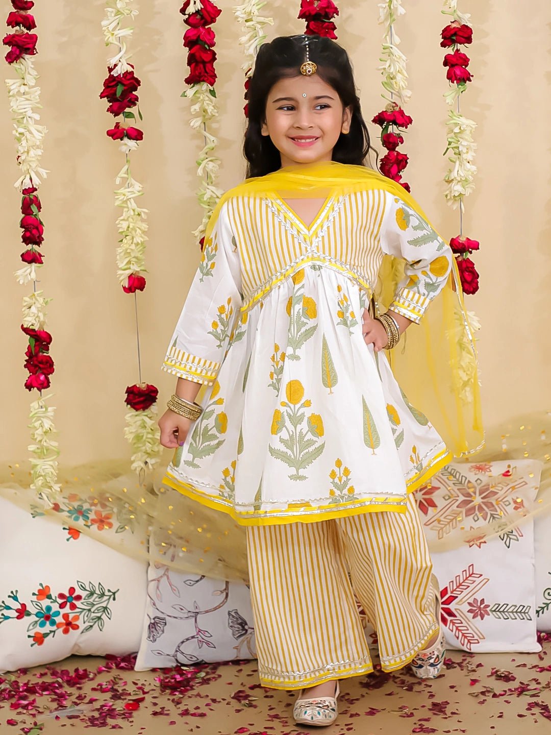 Fast Wear Pure Cotton Printed Suit Set for Girls | Kids Ethnic Wear ? Yellow