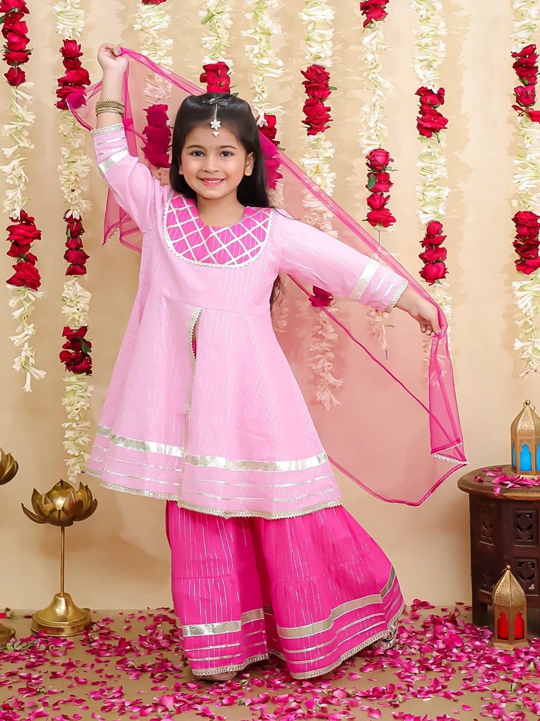 Fast Wear Pure Cotton Lurex Kurti & Sharara with Dupatta for Girls | Festive Ethnic Wear