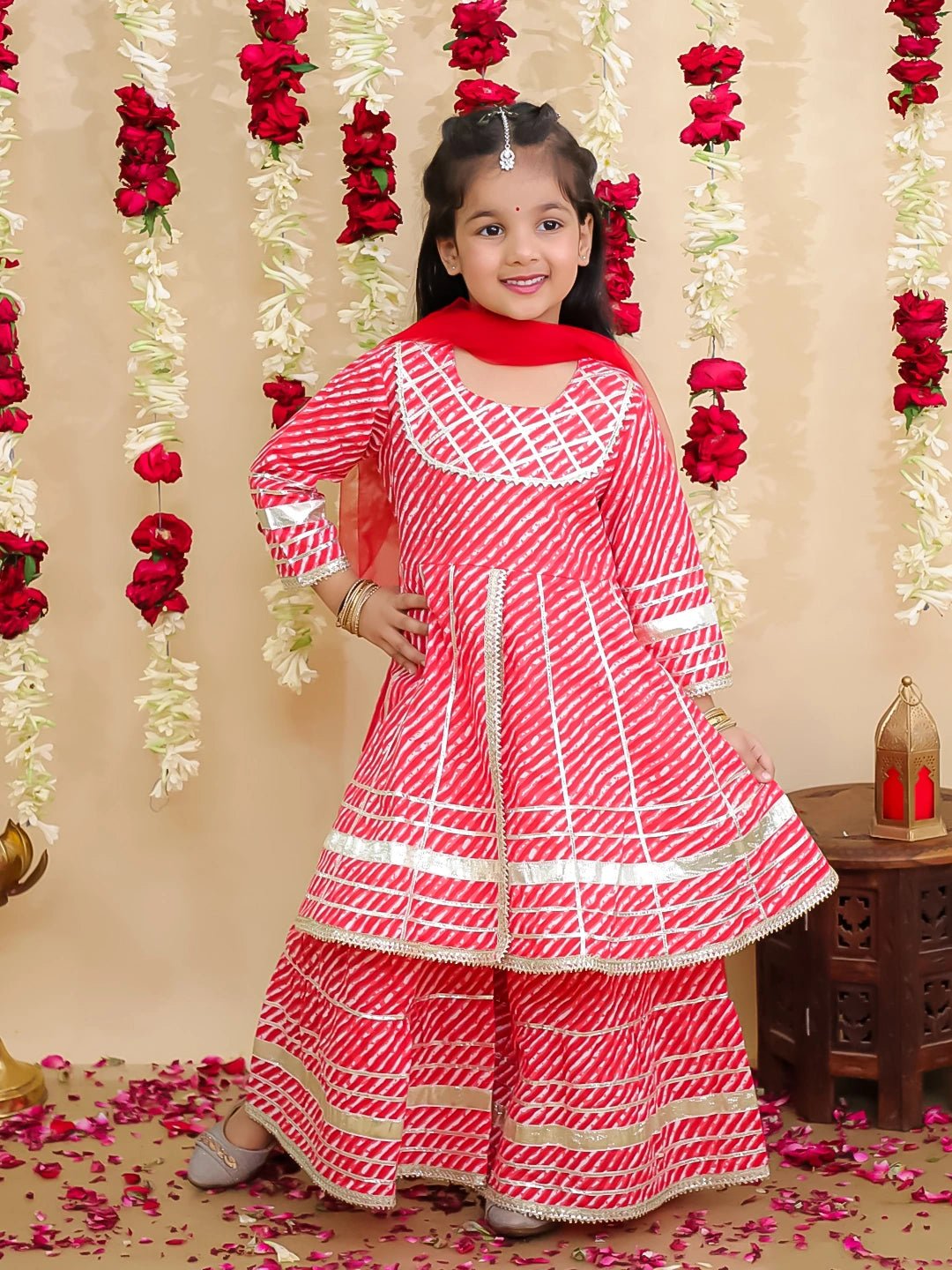 Fast Wear Pure Cotton Lurex Kurti & Sharara with Dupatta for Girls | Festive Ethnic Wear ? Red