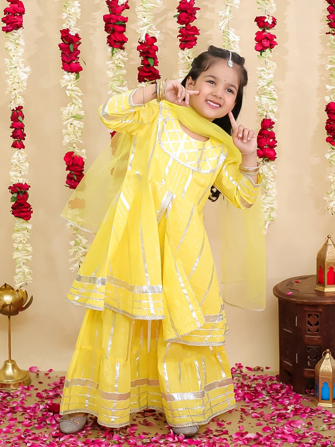 Fast Wear Pure Cotton Lurex Kurti & Sharara with Dupatta for Girls | Festive Ethnic Wear ? Yellow