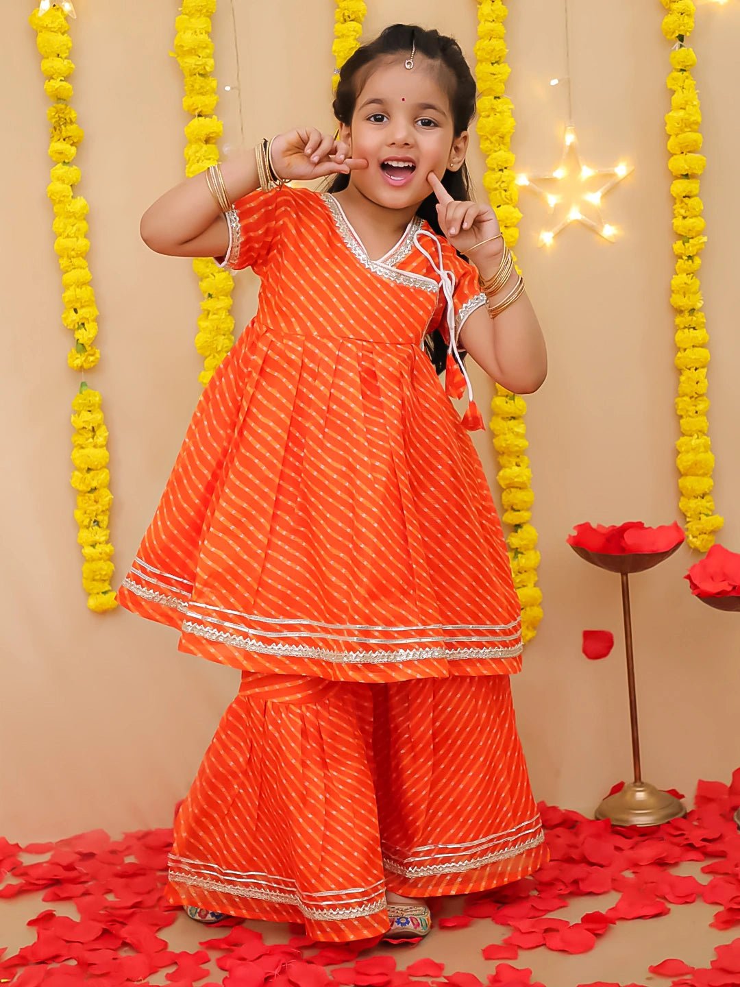 Fast Wear Girls Ethnic Wear Lehriya Kurti With Sharara Set