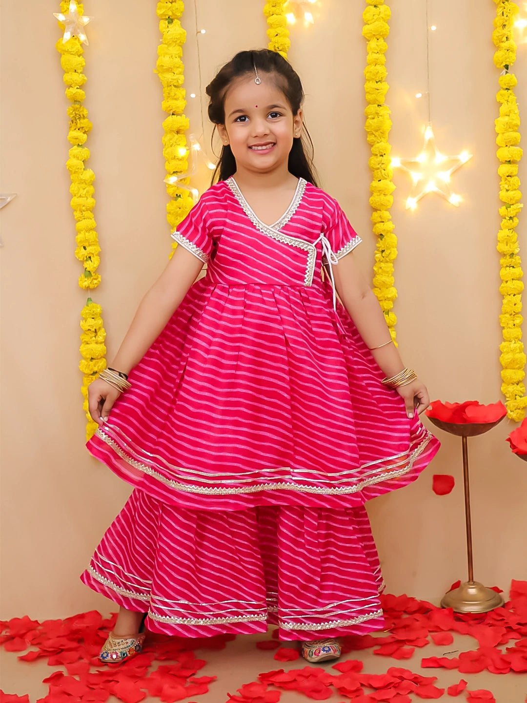 Fast Wear Girls Ethnic Wear Lehriya Kurti With Sharara Set