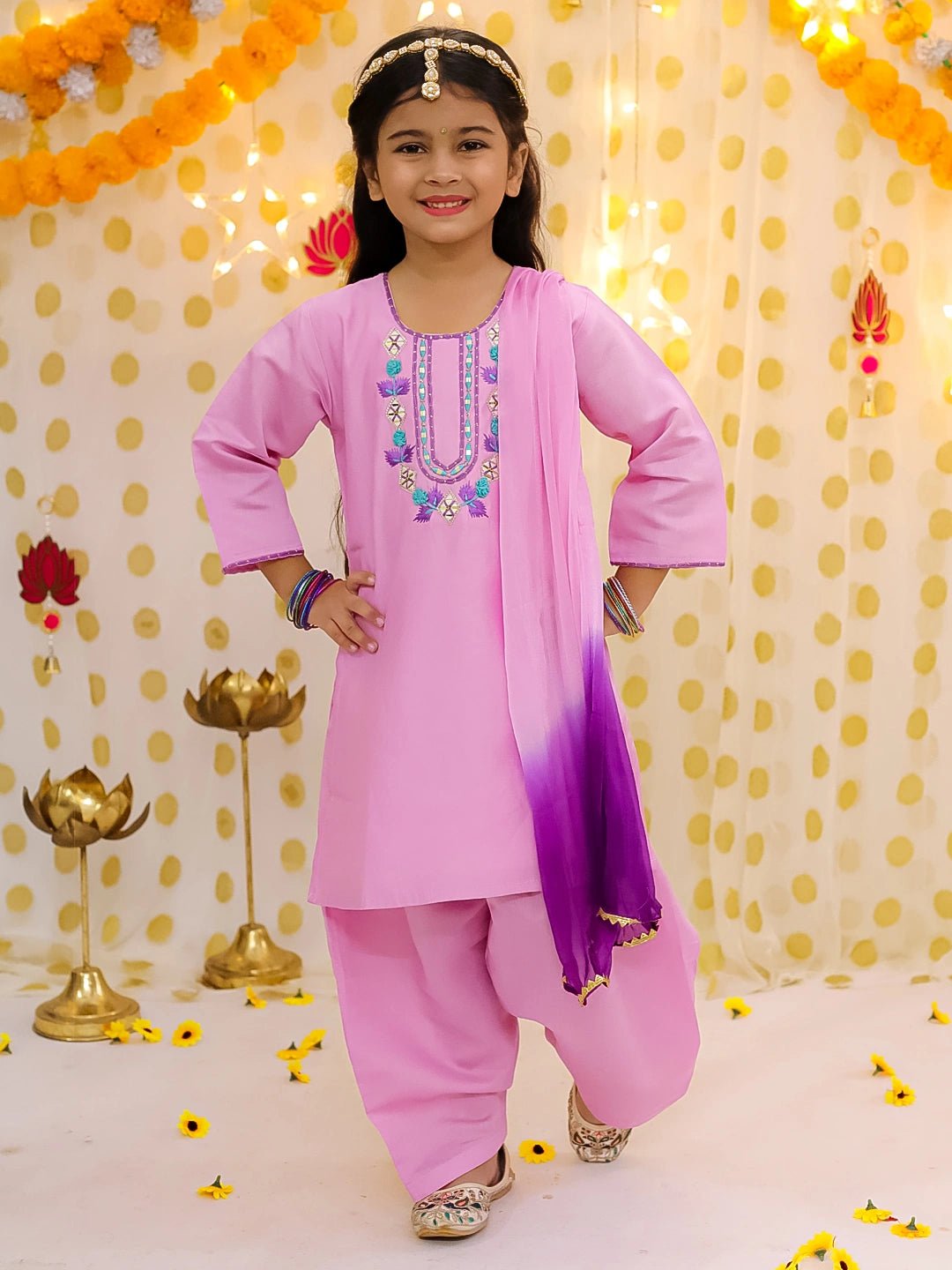 Fast Wear Quater Sleeves Embroidered Kurti With Salwaar &Dupatta For Girls