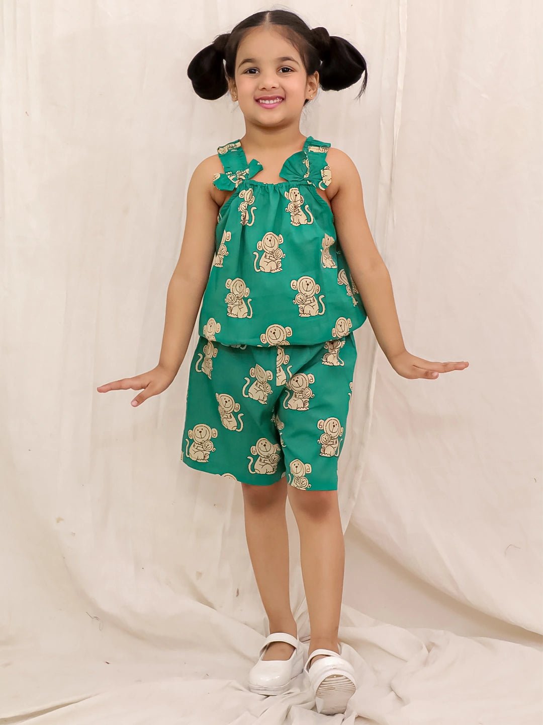 Fast Wear Pure Cotton Balloon Top And Shorts Set For Girls