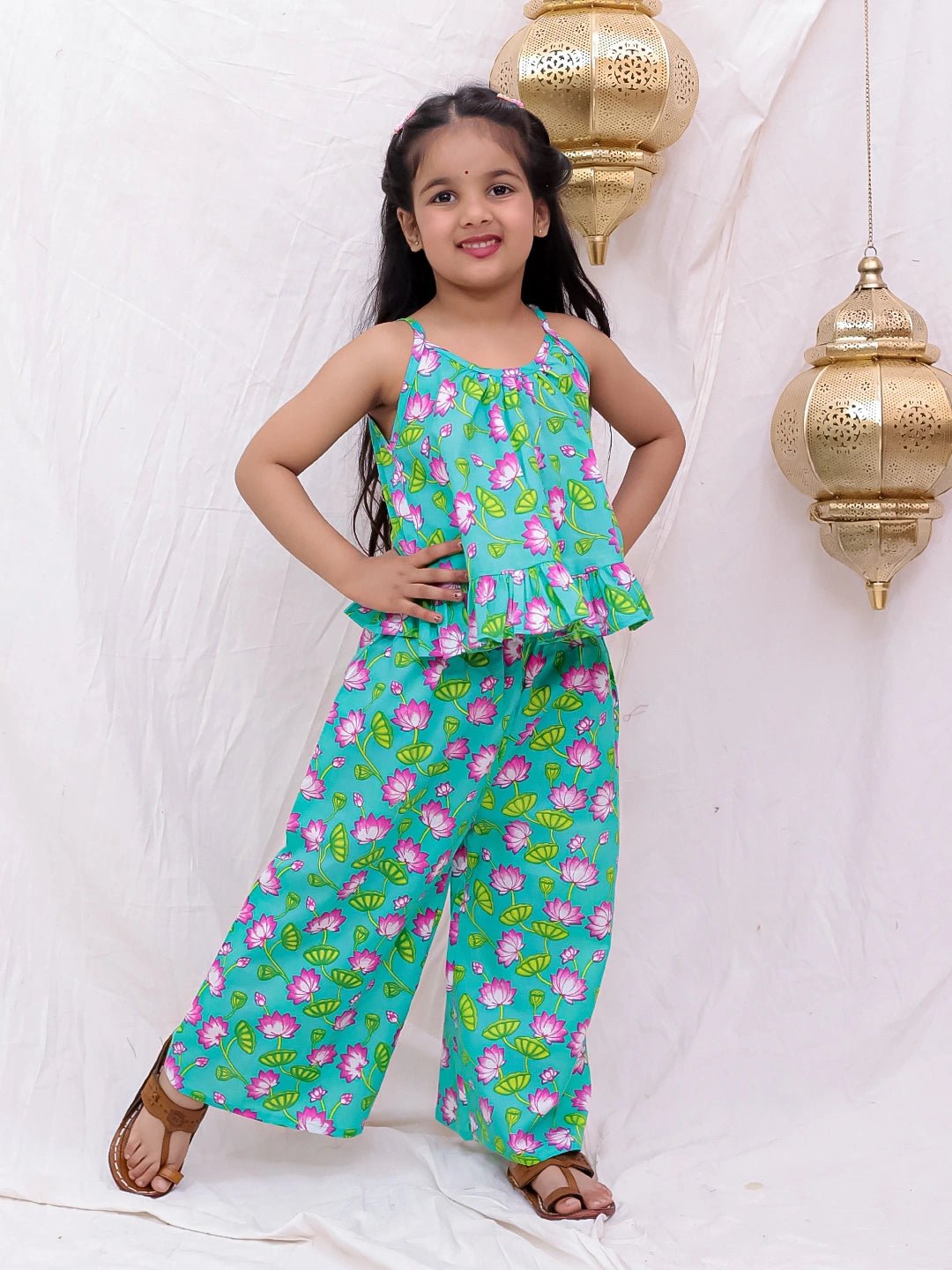 Fast Wear Pure Cotton Top With Palazzo Set For Girls