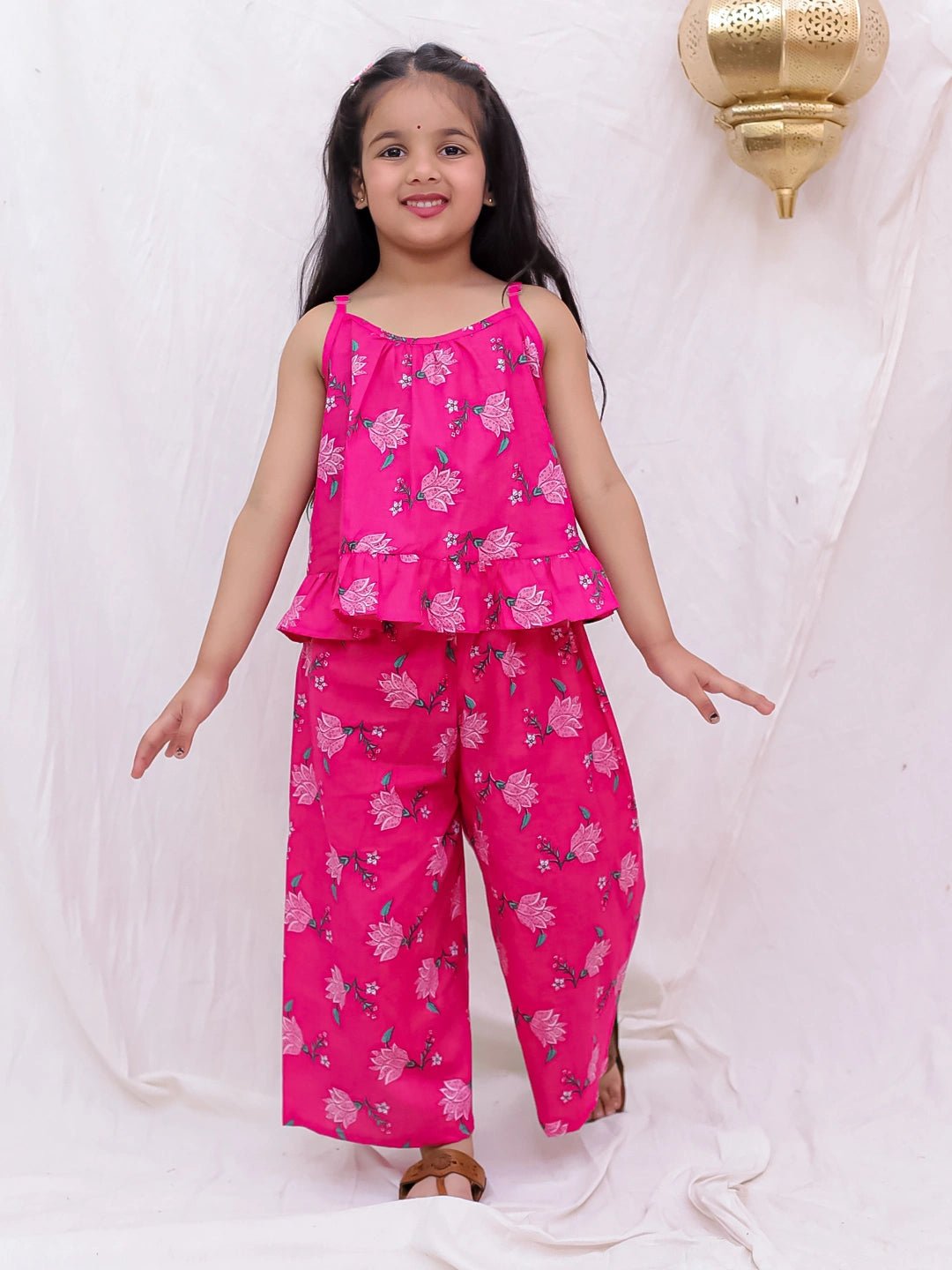 Fast Wear Pure Cotton Top With Palazzo Set For Girls
