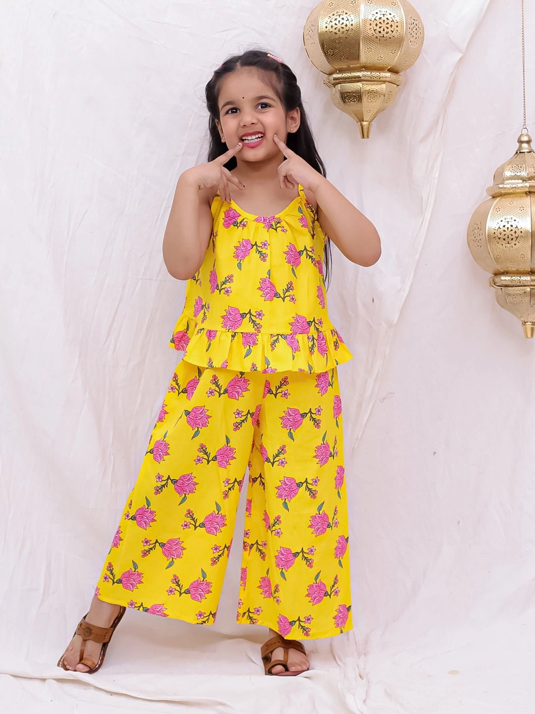 Fast Wear Pure Cotton Top With Palazzo Set For Girls