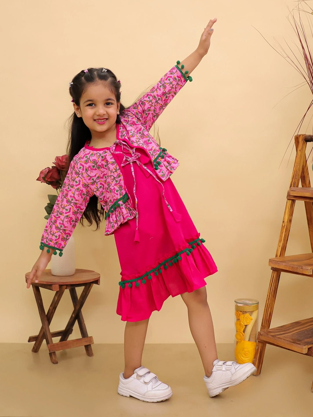 Fast Wear Pure Cotton Dresses With Short Shrug For Girls