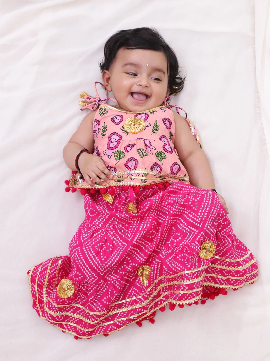 Fast Wear Pure Cotton Lion Printed Lehenga Choli For Infants
