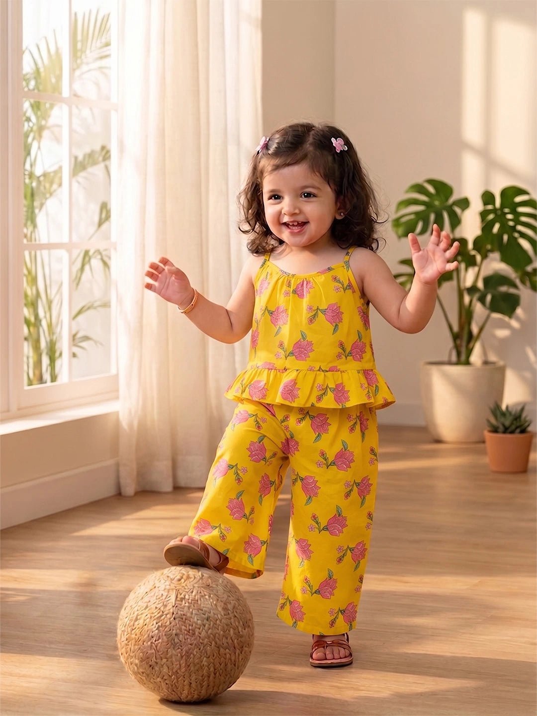 Fast Wear Pure Cotton Top With Palazzo Set For Infants