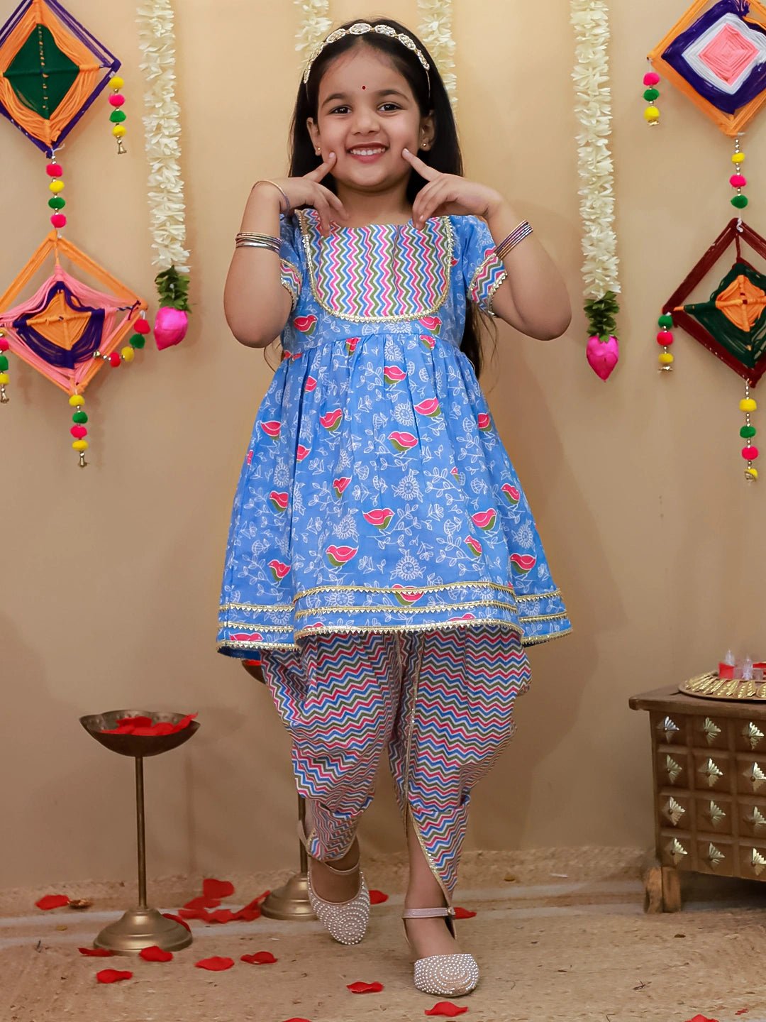 Fast Wear Short Sleeves Kurti With Dhoti Set For Girls