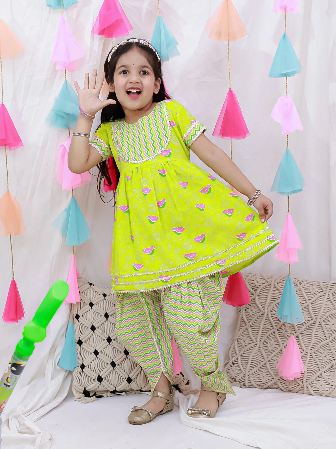 Fast Wear Short Sleeves Kurti With Dhoti Set For Girls