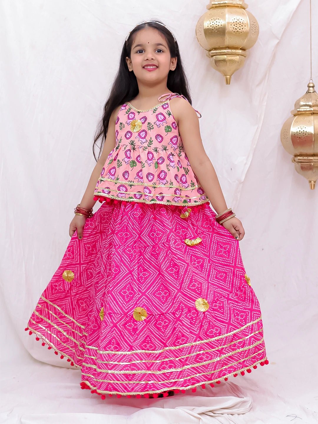 Fast Wear Pure Cotton Lion Printed Lehenga Choli For Girls