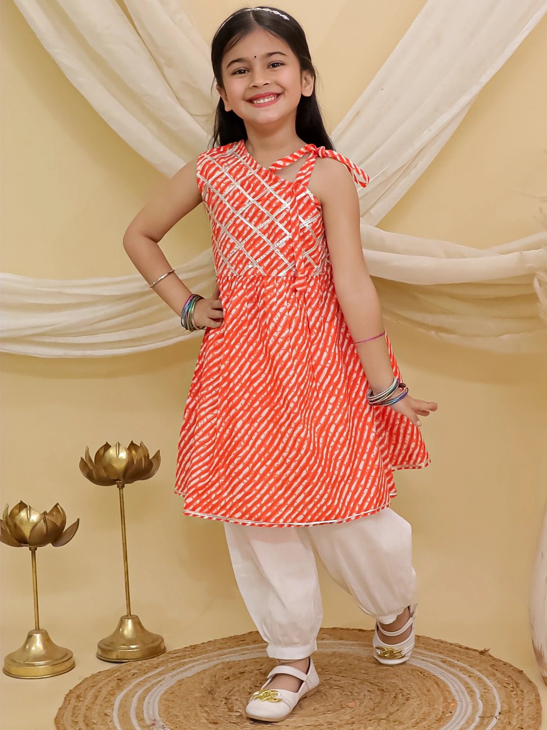 Fast Wear Pure Cotton Lehriya Top With Harem Set For Girls
