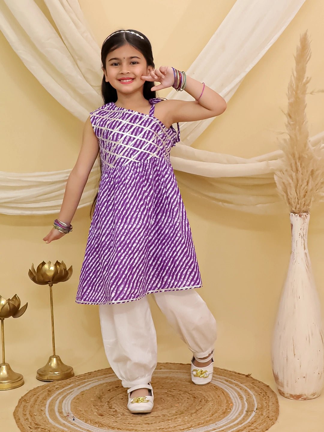 Fast Wear Pure Cotton Lehriya Top With Harem Set For Girls