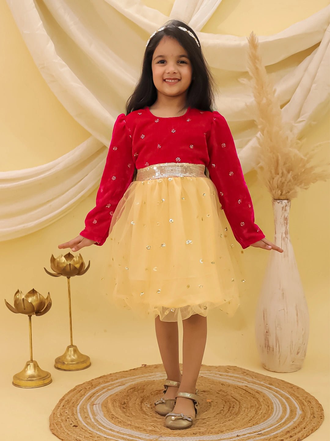 Fast Wear Full sleeves Velvet Party Frock For Girls