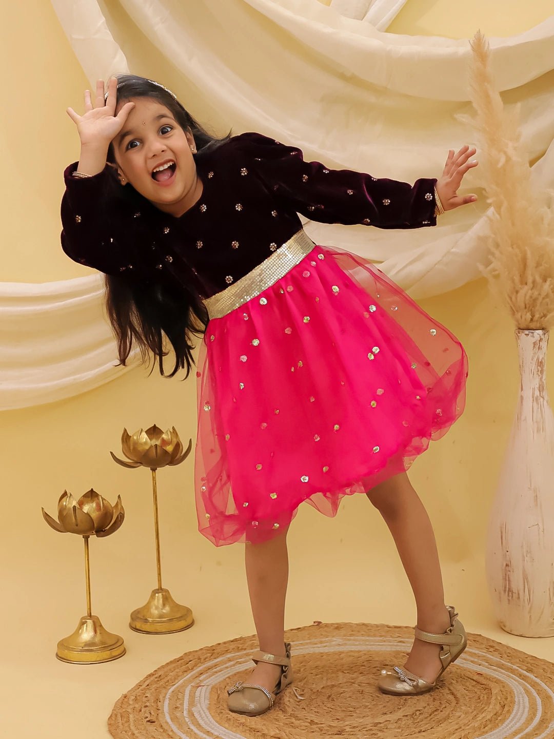 Fast Wear Full sleeves Velvet Party Frock For Girls