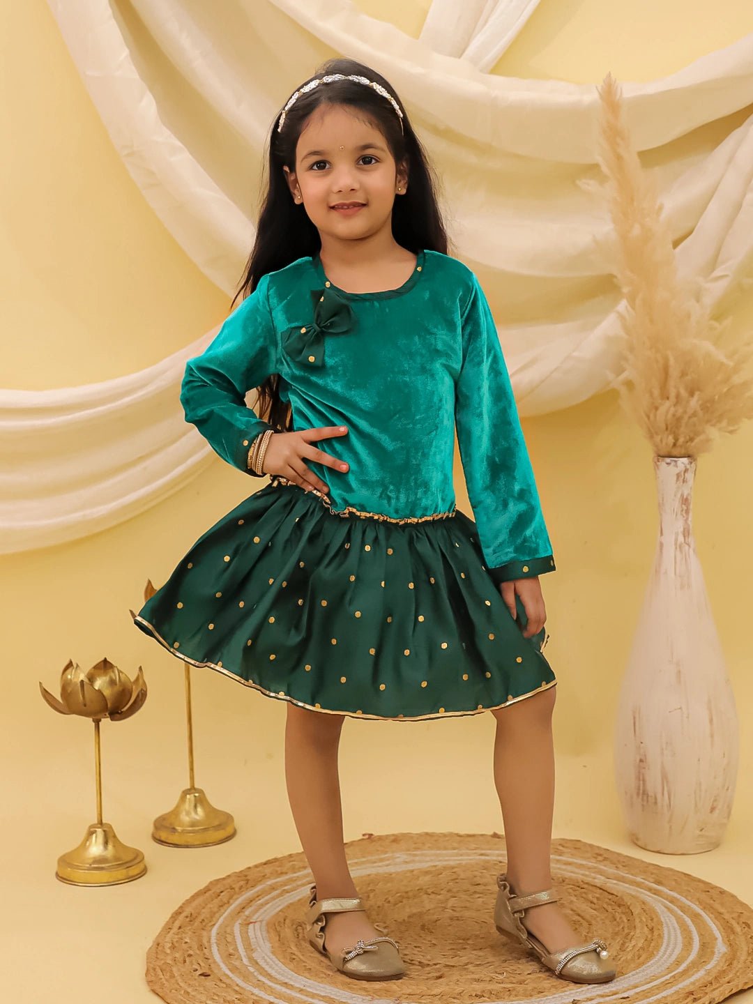 Fast Wear Full Sleeves Velvet Party Dress For Girls
