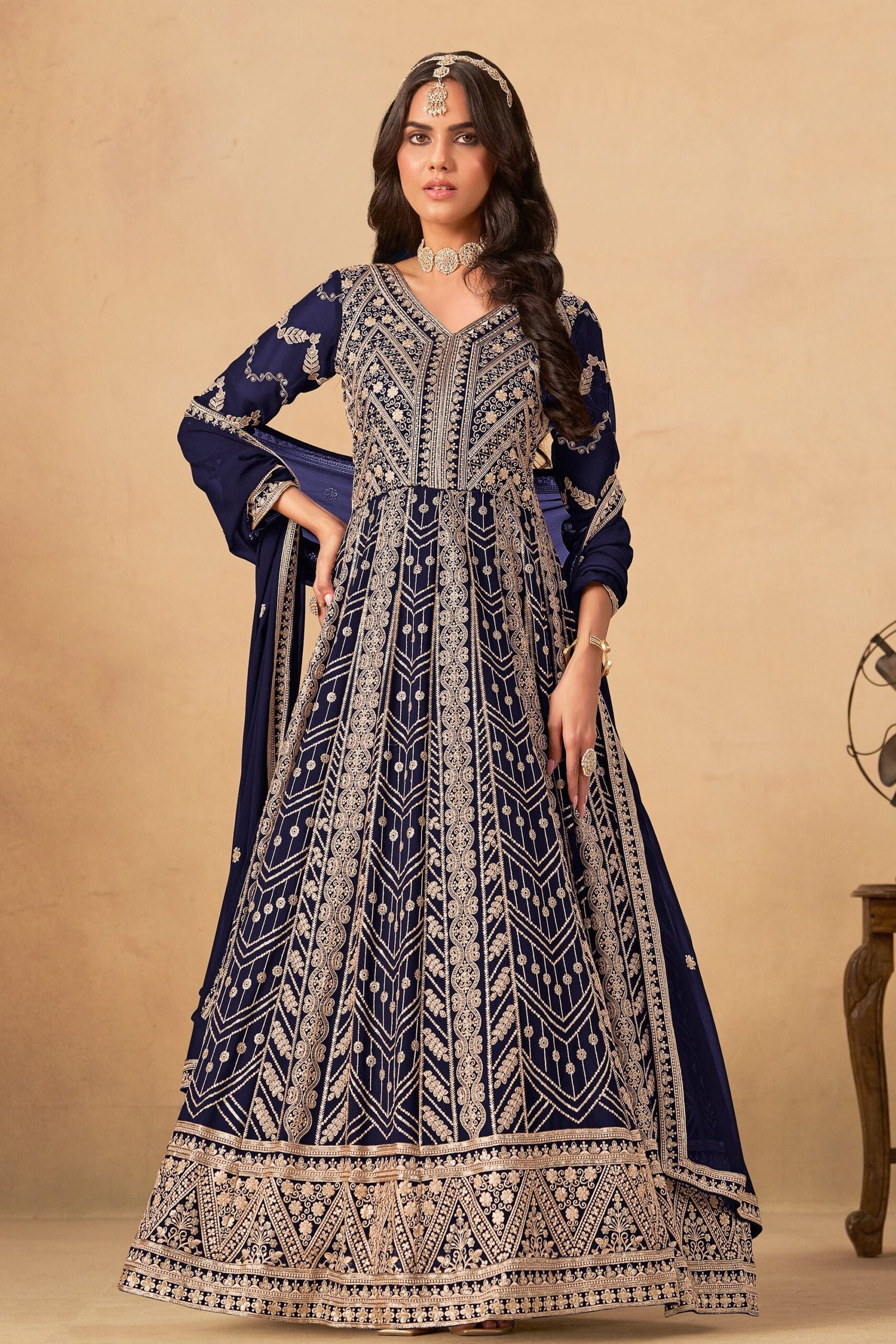 Blue Party Wear Anarkali Festival Beautiful Embroidery Worked Gown