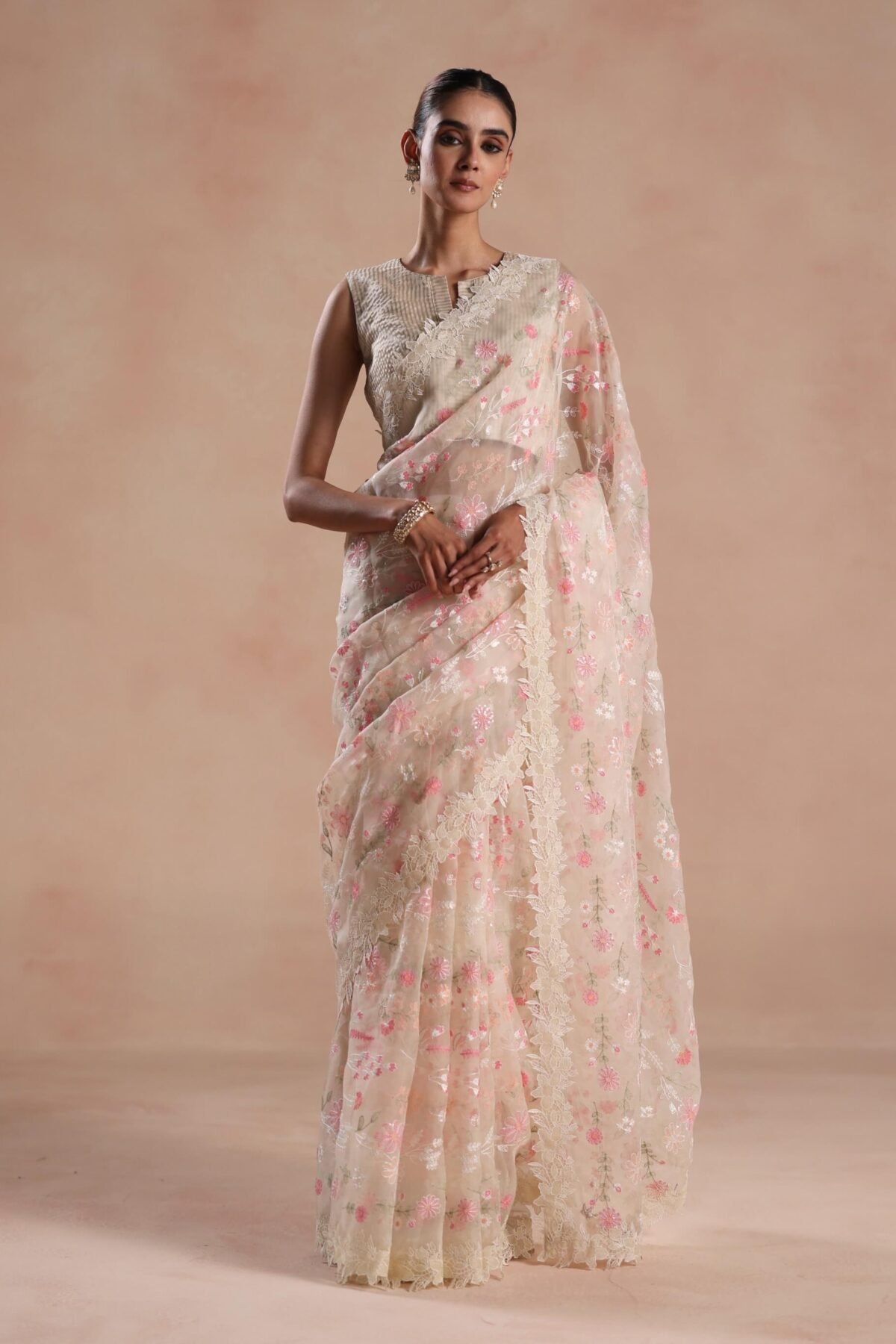 Ivory solana sari and blouse