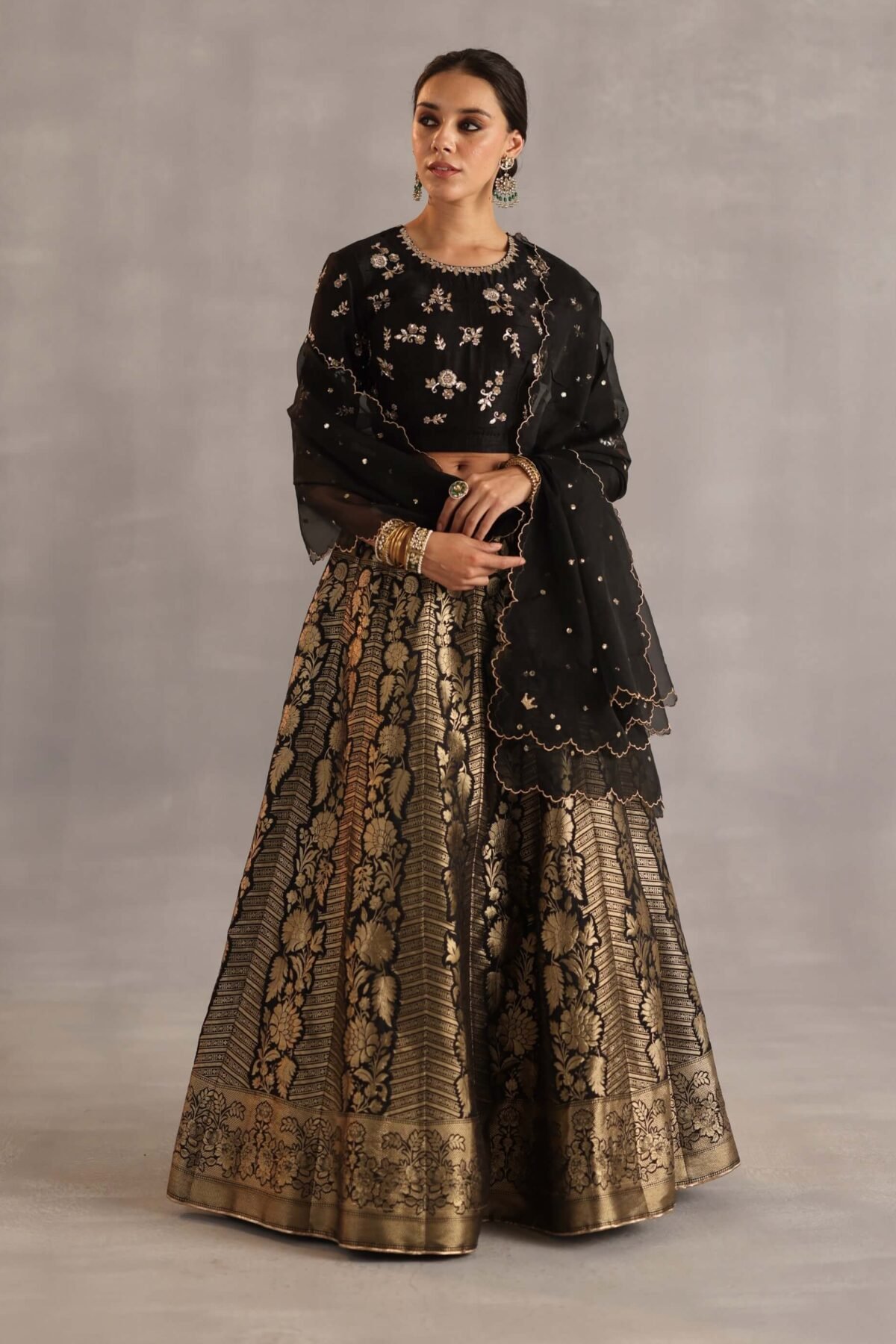 Malhar black and gold lehenga set