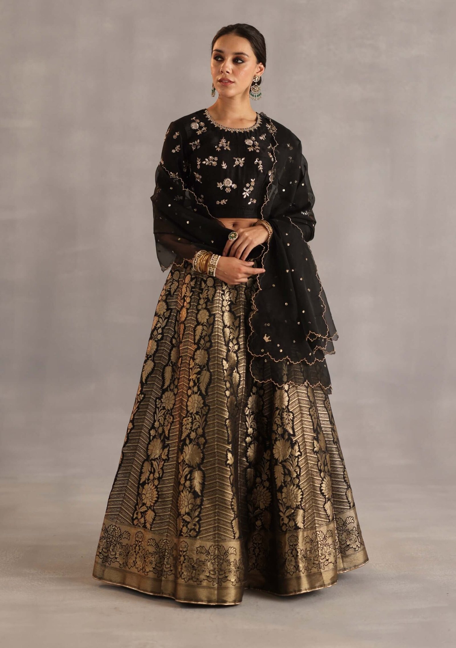 Malhar black and gold lehenga set