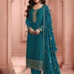 Wedding Suit in Teal Dola Jacquard Salwar Kameez USA