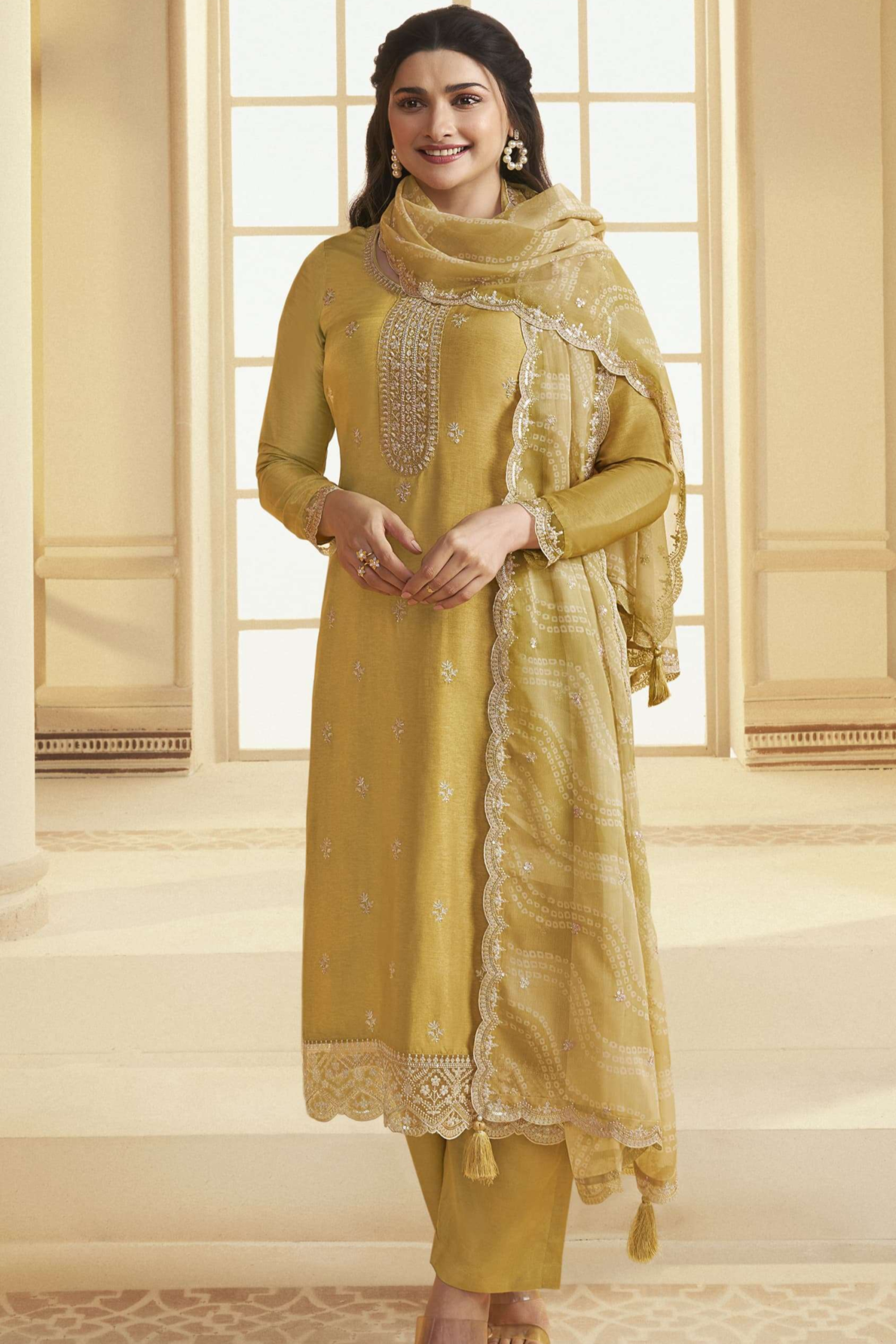 Mustard Embroidered Bridal Salwar Kameez for Women
