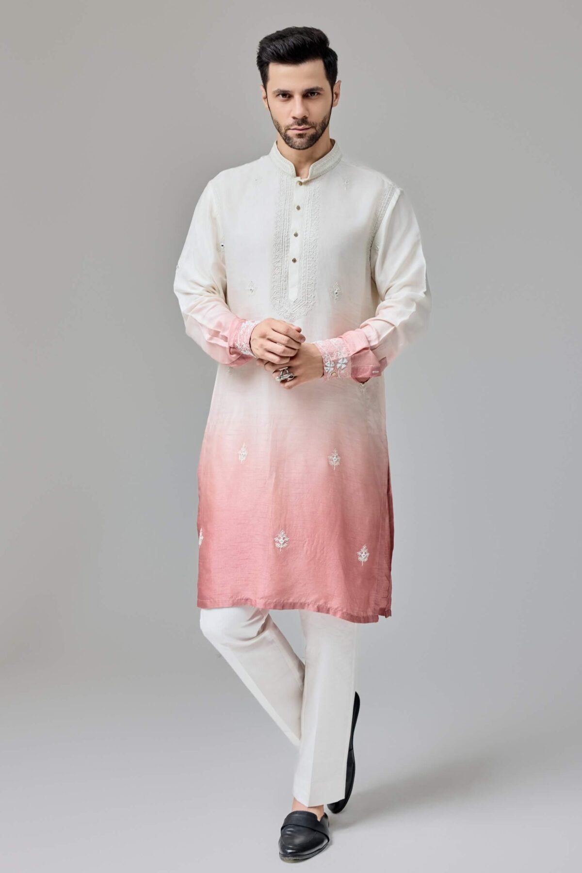 Rust white ombre kurta and pants