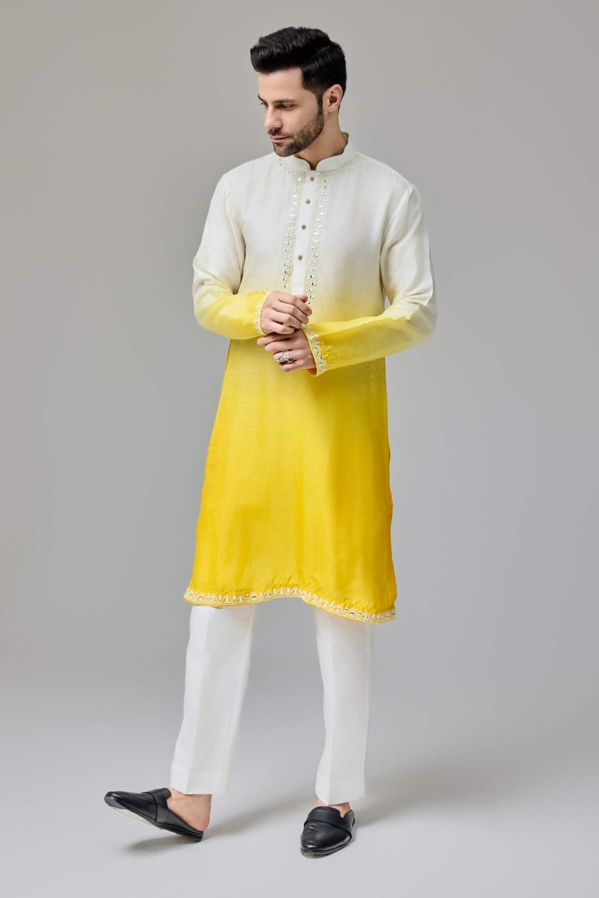 Yellow white ombre kurta and pants